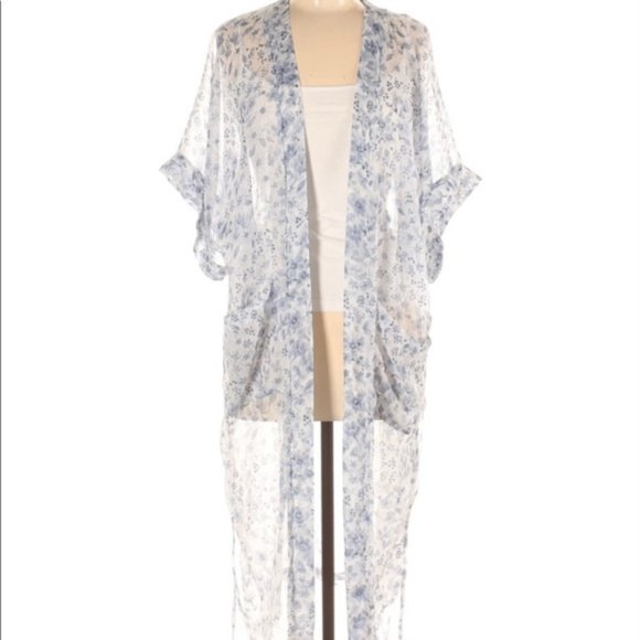 NWT Rachel Zoe Semi-Sheer Blue Floral Kimono / Duster One Size - Picture 1 of 15